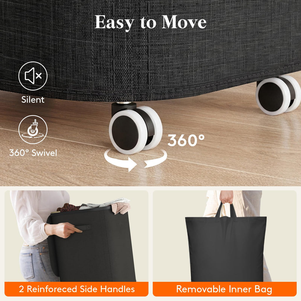 85L Large Laundry Basket with Wheels and Lid, Black