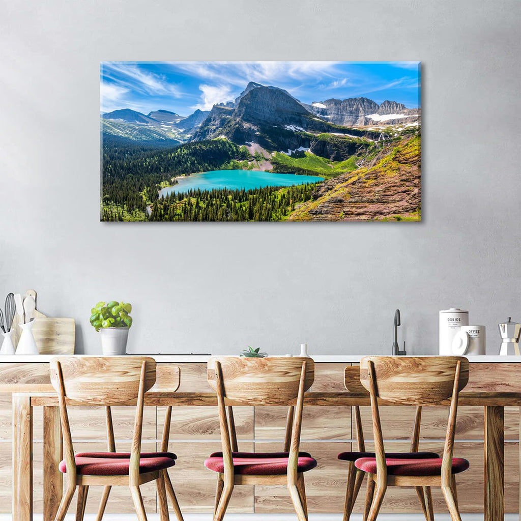 Mountain Canvas Wall Art Teal Saint Mary Lake Landscape Wall Decor Glacier National Park Canvas Poster Modern Nature