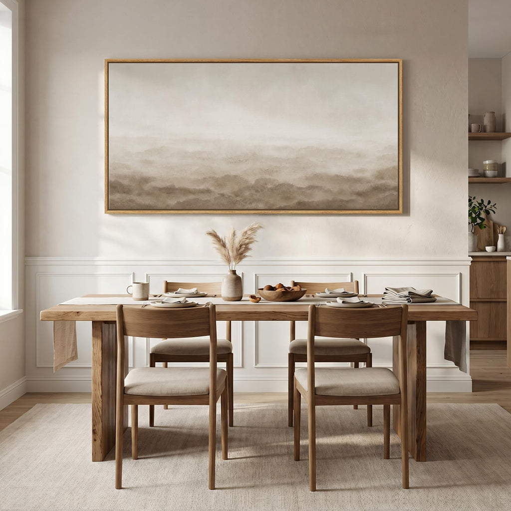 Large Framed Neutral Beige Brown Abstract Wall Art 60x30 In