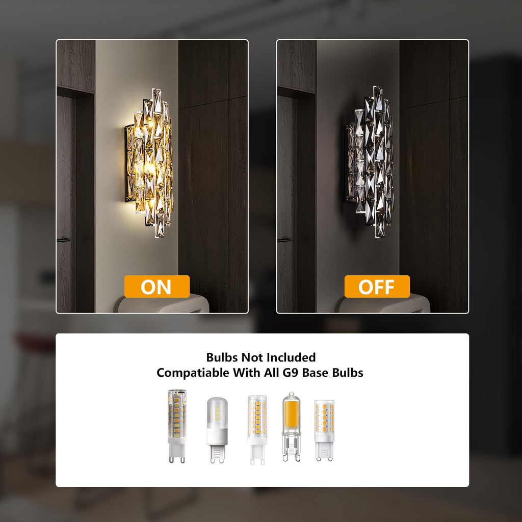 Crystal Modern Wall Sconces, Smoky Gray Wall Light Fixture for Luxury Indoor, K9 Vanity Wall Lighting for Bedside