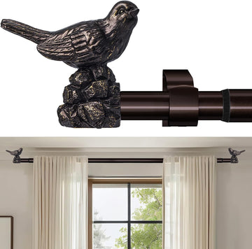 Curtain Rods 18 to 45 Inches Vintage Oil Bronze Curtain Rods for Windows Adjustable Drapery Rod with Bird Finials