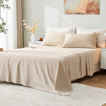 Stone Washed Linen Sheets, 4 Pcs, 16" Deep Pocket