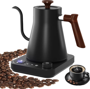 Gooseneck Electric Kettle 0.9L, 1200W Fast Boilling 304 Stainless Steel | LCD Temp Control, Auto Shut-Off Pour Over