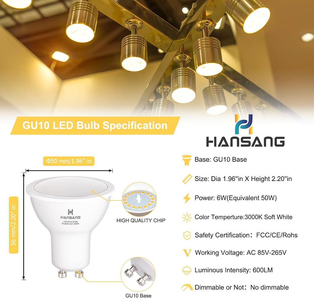 GU10 LED Light Bulbs 50W Halogen Equivalent 3000K Warm White CRI85+