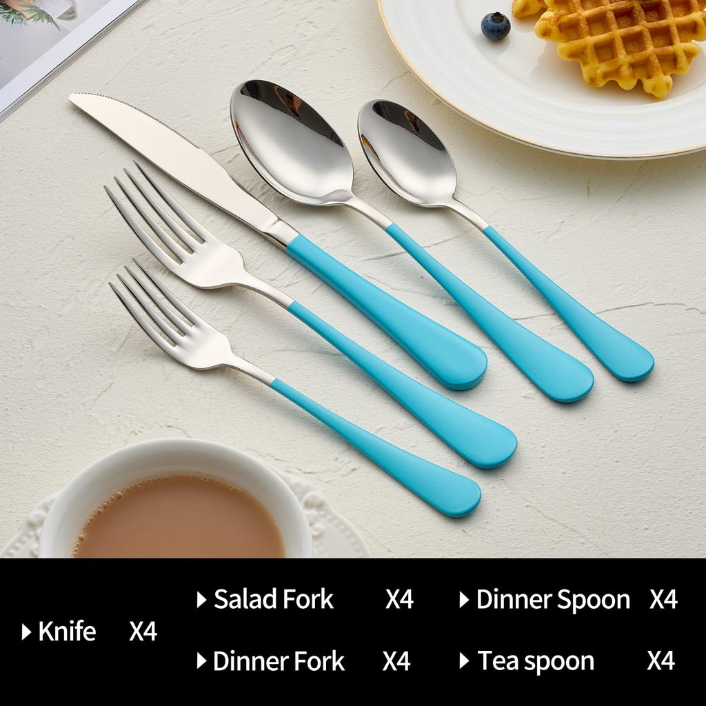 20-Pieces Blue Silverware Sets for 4,Blue Handle Stainless Steel Cutlery Set, Include Forks Spoons and Knives Set