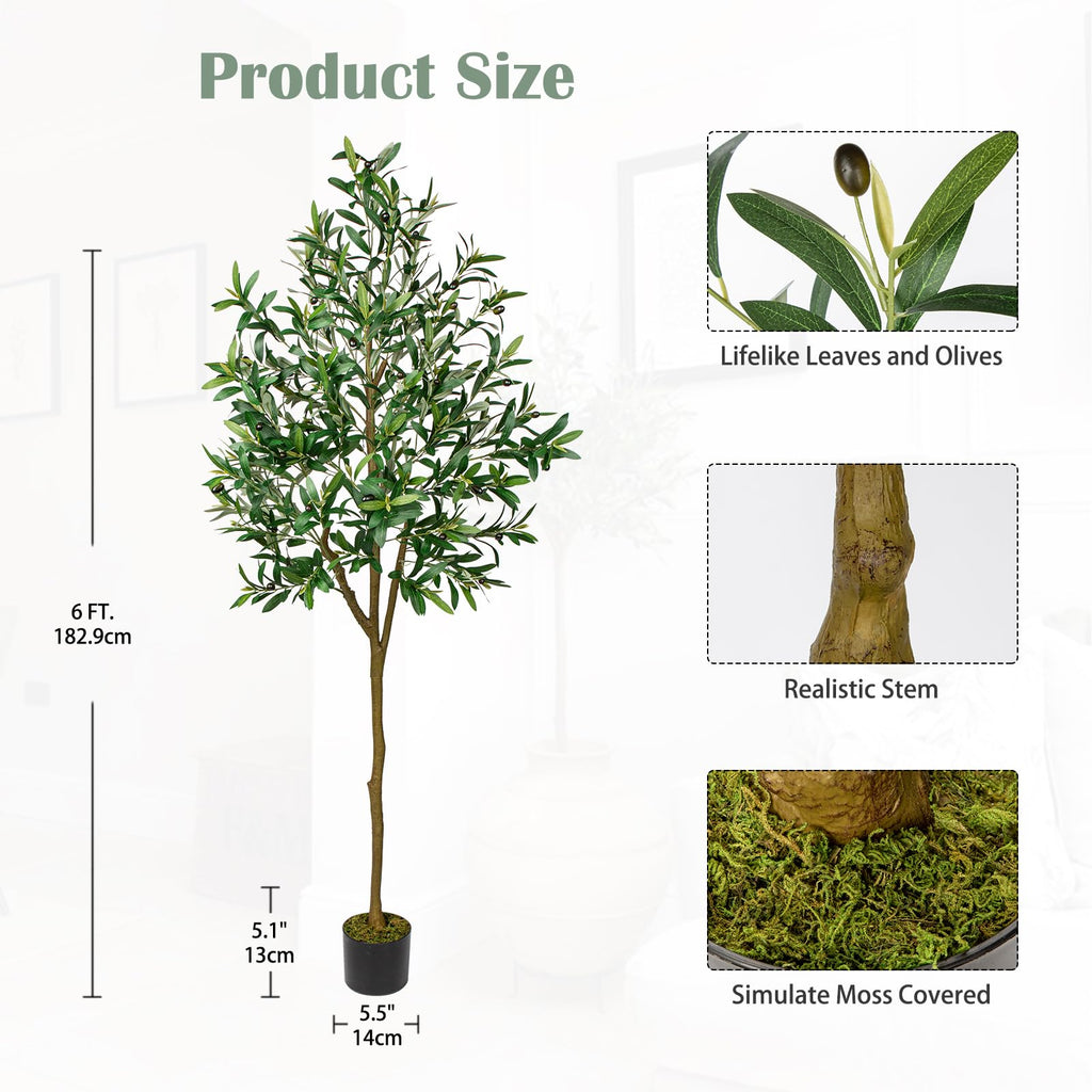 6Ft Artificial Olive Tree, Tall Faux Potted Plant, Indoor Decor