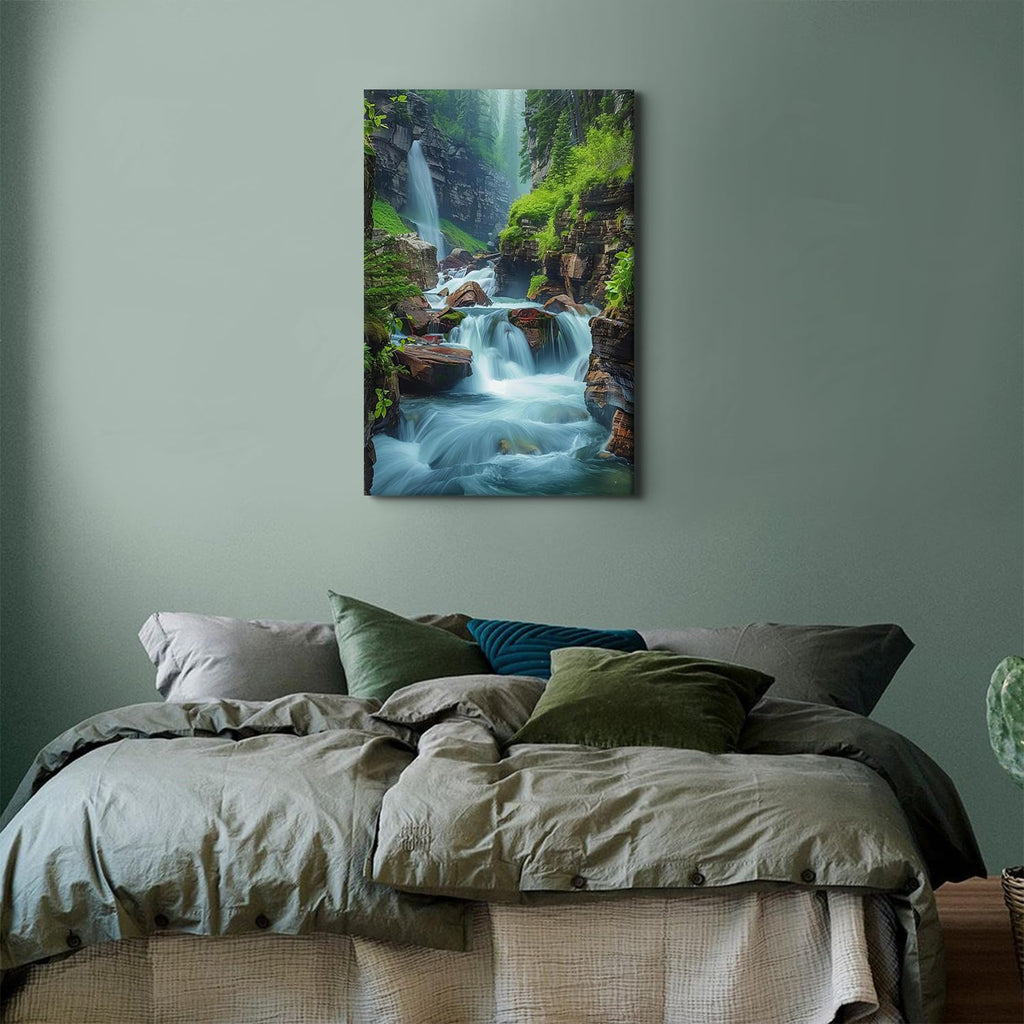 Zen Wall Art Nature Waterfall Wall Decor Office Decor National Park Canvas Picture Glacier Virginia Falls Landscape