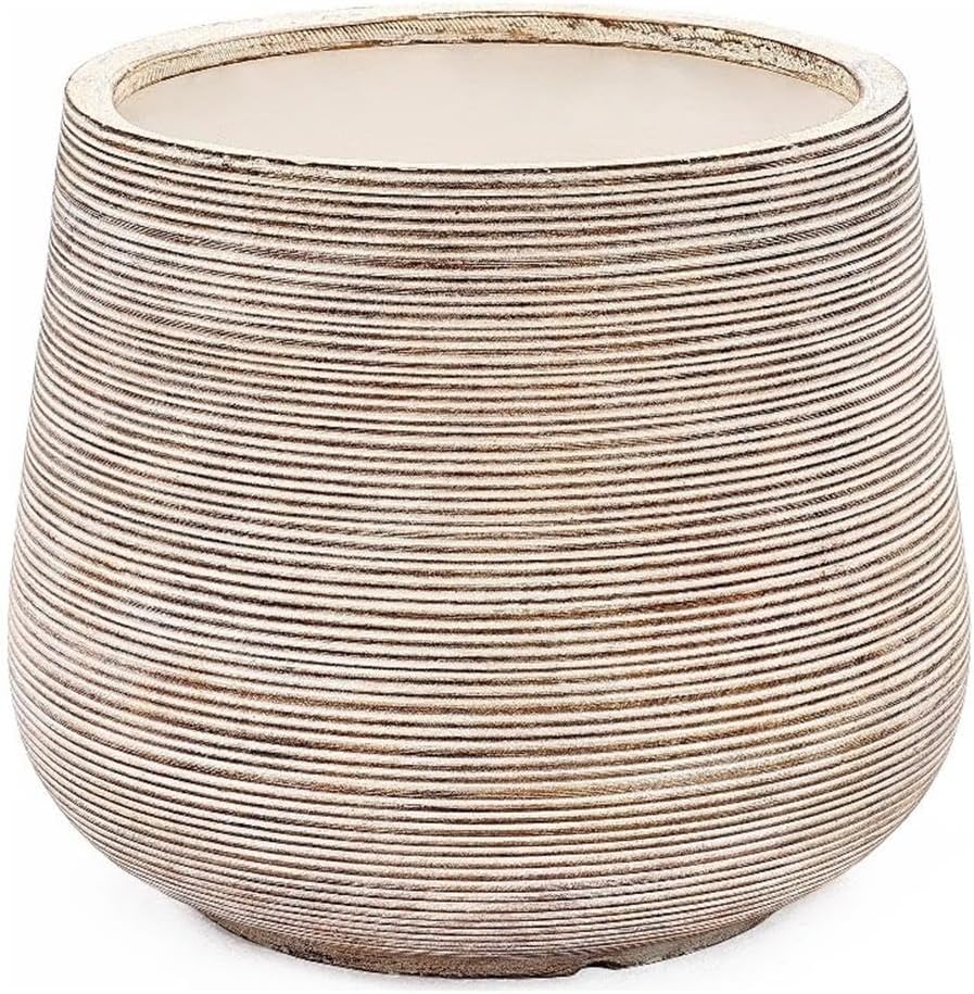 LuxenHome 17" Round Planters for Indoor Plants, Distressed Large Plant Pot | Planter with Drainage Hole and Rubber