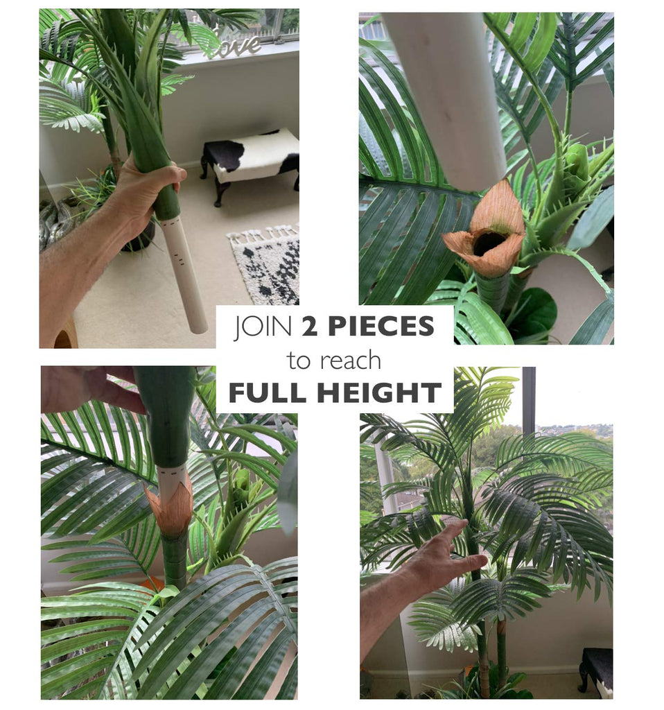 Deluxe 78" Golden Cane Palm Artificial Tree + Premium Fiddle Leaf Foliage in 8" Base + 12" Plant Pot Skirt + Bonus