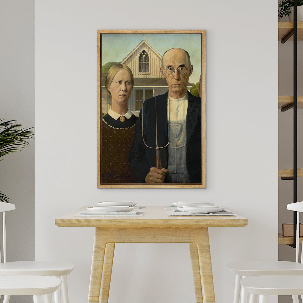 American Gothic by Grant Wood Giclee Framed Canvas Prints Wrapped Gallery Wall Art | Stretched and Framed Ready to