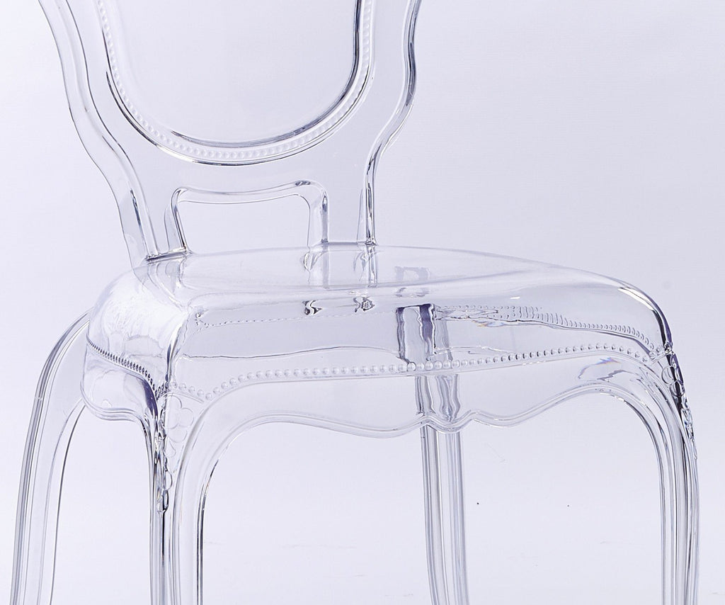 Set of 2 Stackable Ghost Dining Chairs | Clear Transparent Vanity Armless Chair | Louis Belle Style Patio Indoor