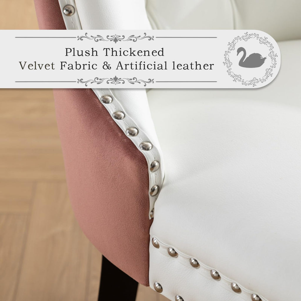 Leather Upholstered Dining Chairs Set of 4, Modern Style Kitchen Side Chairs with Nailhead Trim and Wood Leg, Metal
