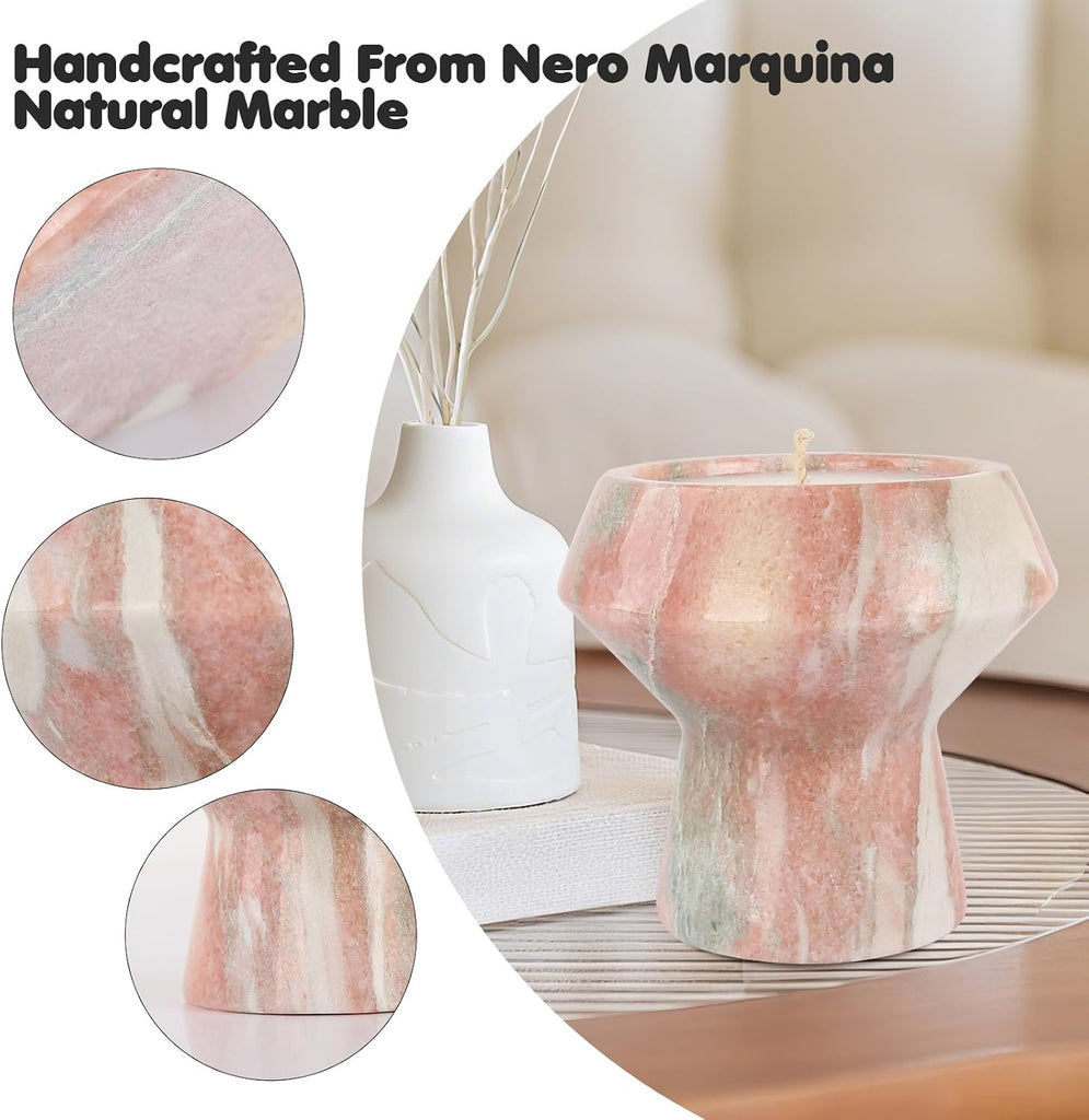 Natural Stone Candle | Handcrafted Red Marble Container | Warm Glow Home Decor |Soy Wax | Non Toxic, Cotton Wicks