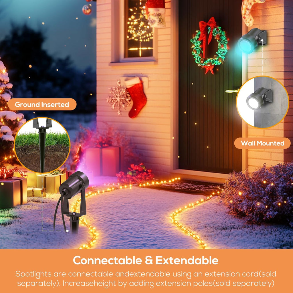 Outdoor Landscape Lighting with Remote, RGBW Color Changing Spot Uplights, 6 Pack