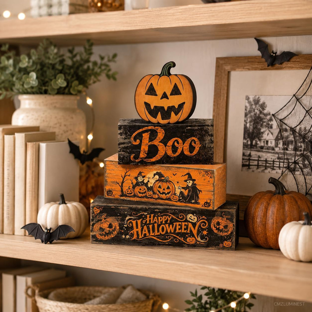 Halloween Pumpkin Decor Indoor, Halloween Table Decorations - Set of 4