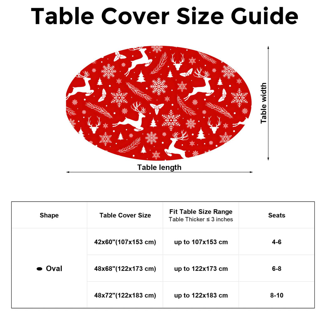 Oval Christmas Fitted Tablecloth Washable Red Holiday Spandex Outdoor Table Cloth for Winter New Years Party with
