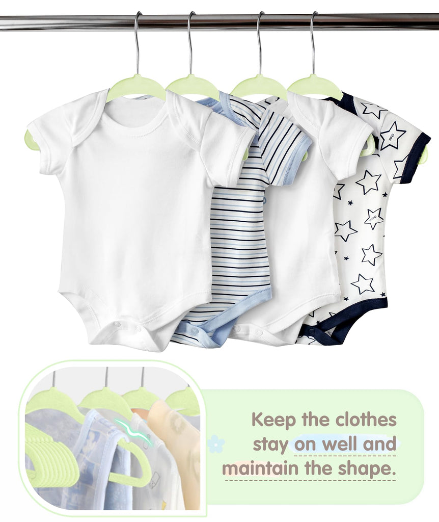 Velvet Baby Hangers with 6 Pcs Dividers, 11 Inch, Lime Green, 30 Pcs