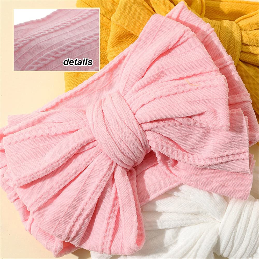 Baby Big Hair Bow Head Wrap, Turban Knotted Knitted Headbands, Soft Silk Stretchy Hair Bands 9PCS for Newborn Infant