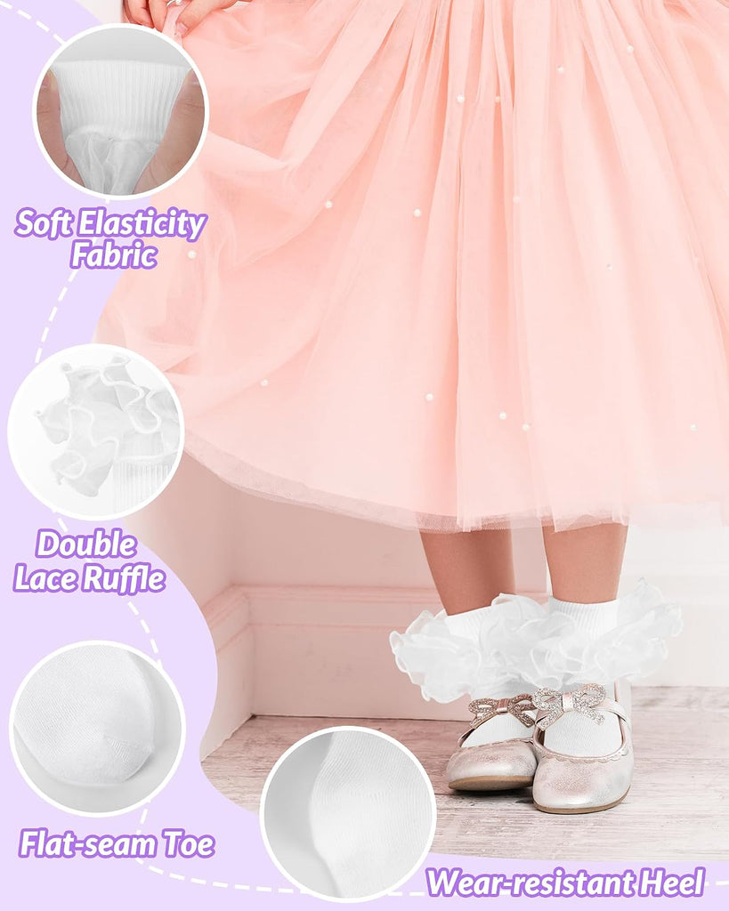 Toddler Girl Socks with Big Ruffle Lace Frilly Turn Cuff Dress Socks