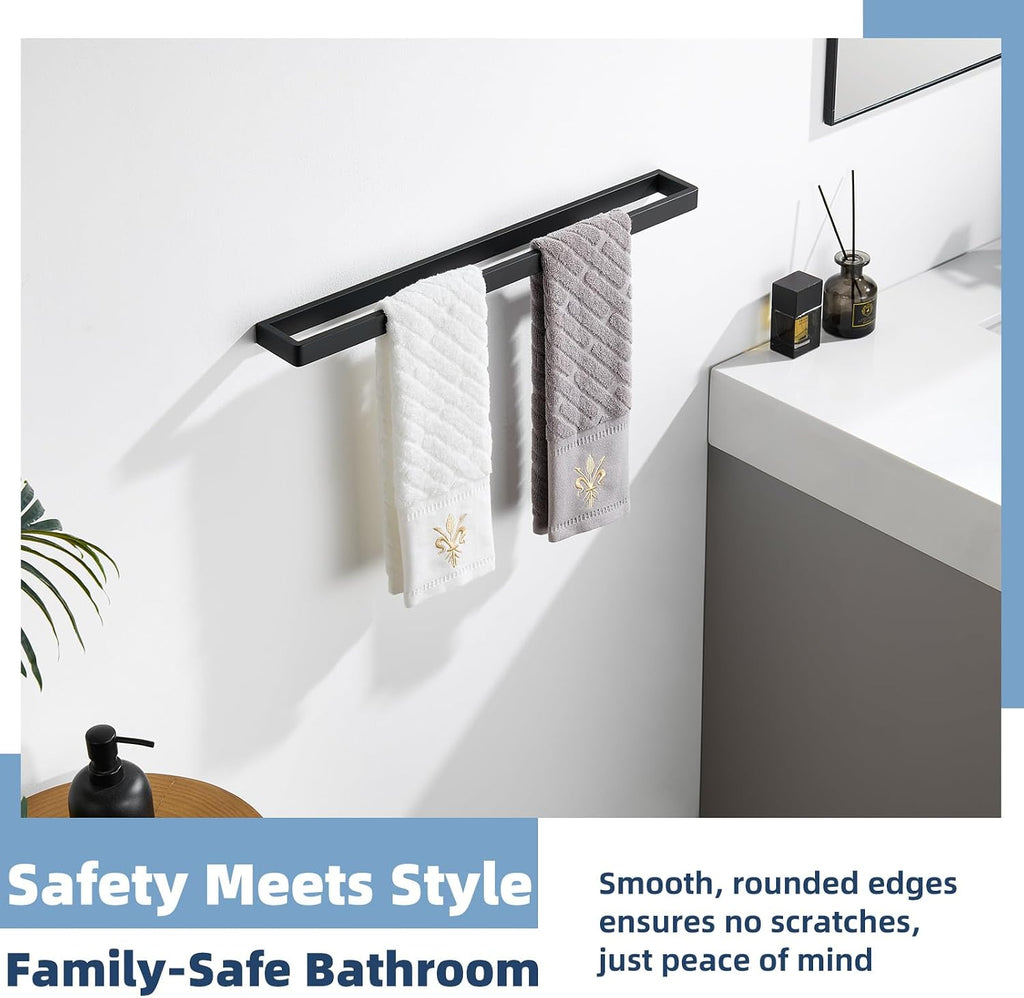 Matte Black Towel Bar Wall Mounted, Heavy Duty 304 Stainless Steel Towel Rack Wall, Modern Bathroom Towel Holder
