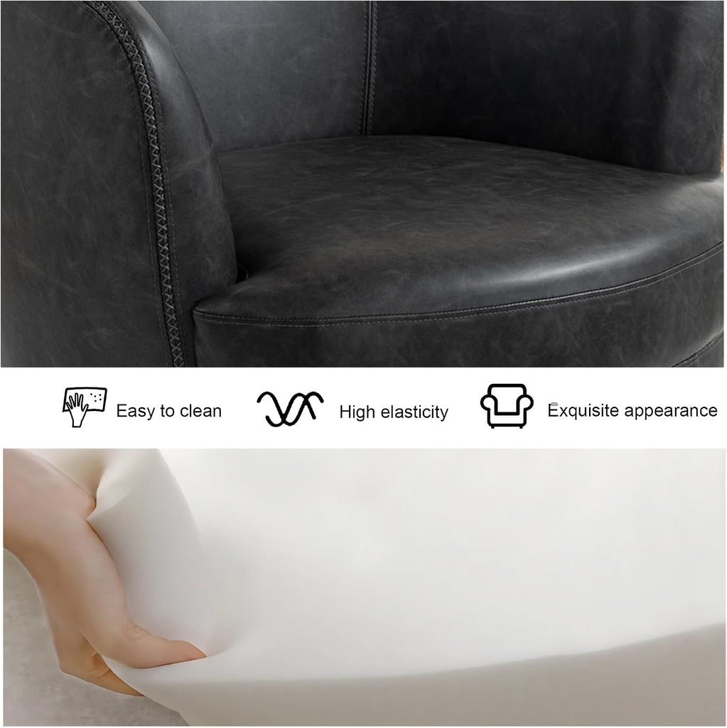 Faux Leather Swivel Barrel Accent Chairs, Fully Assembled, Black
