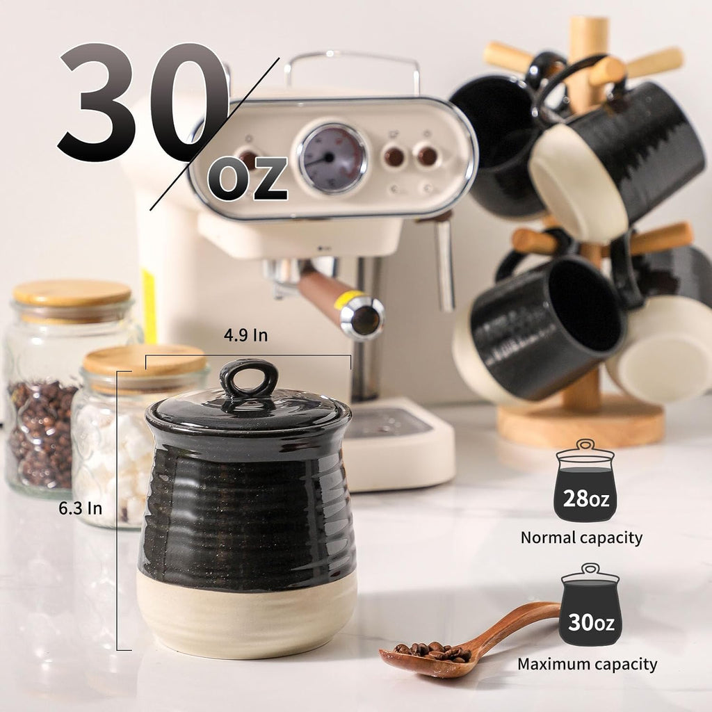 Ceramic Food Storage Jar with Airtight Lid, 30 FL Oz Kitchen Canister for Coffee Beans, Tea, Sugar & Candy, Farmhouse - Set of 30