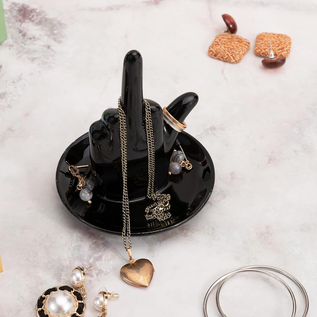 Black Ceramic Middle Finger Jewelry Ring Dish Tray