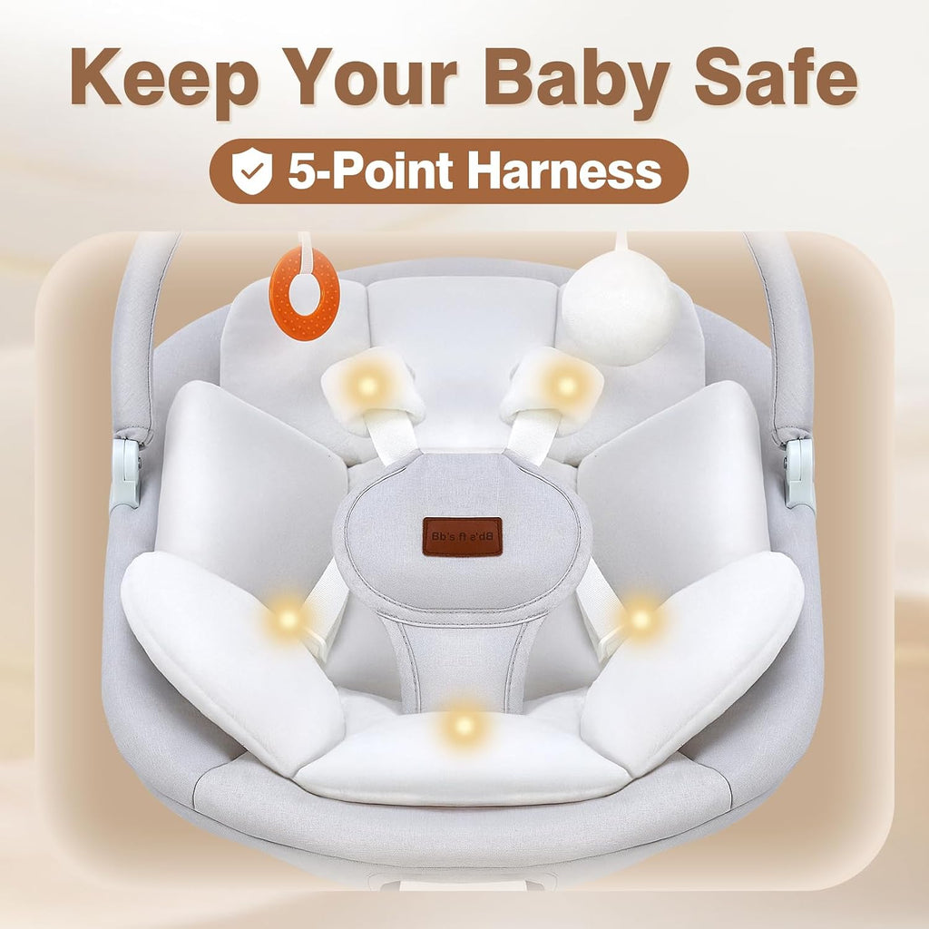 Electric Baby Swing with Remote Control 5 Speed Machine Washable Pad Gray