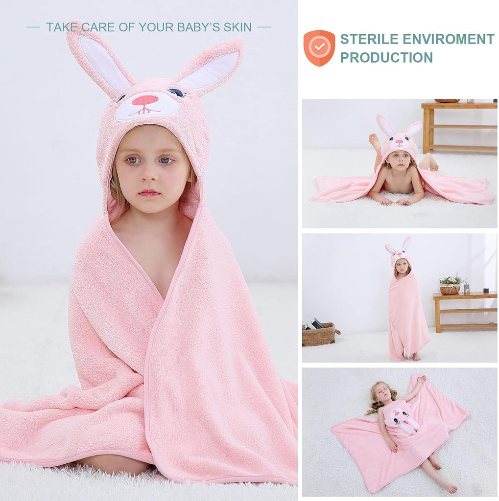 Cartoon Hooded Baby Towel Unisex, Premium Soft Swimming Bathrobe Large Washcloths 27.5" x 47" for 0 (Rabbit)