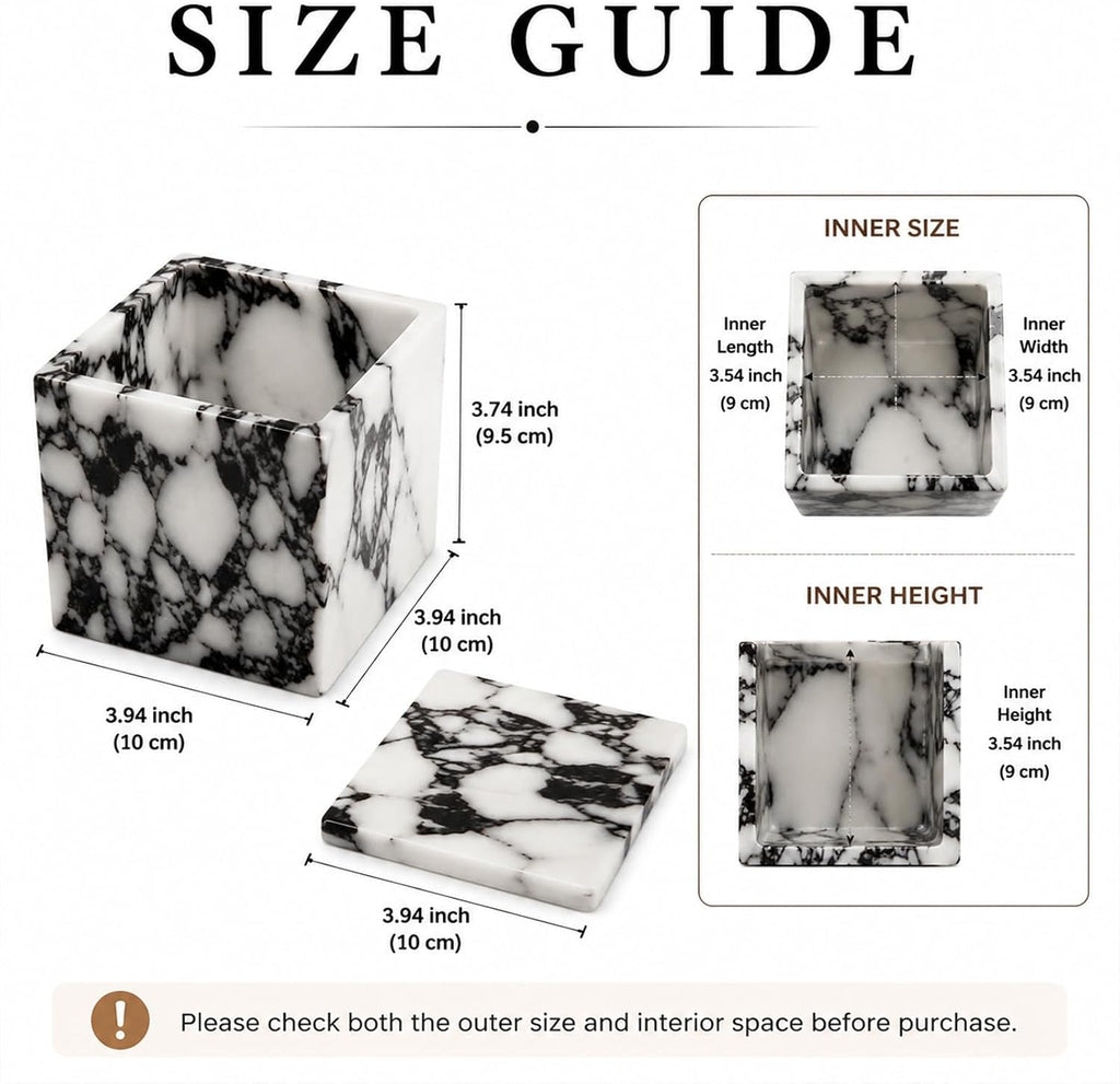 Natural Marble Square Storage Box with Lid, 3.94