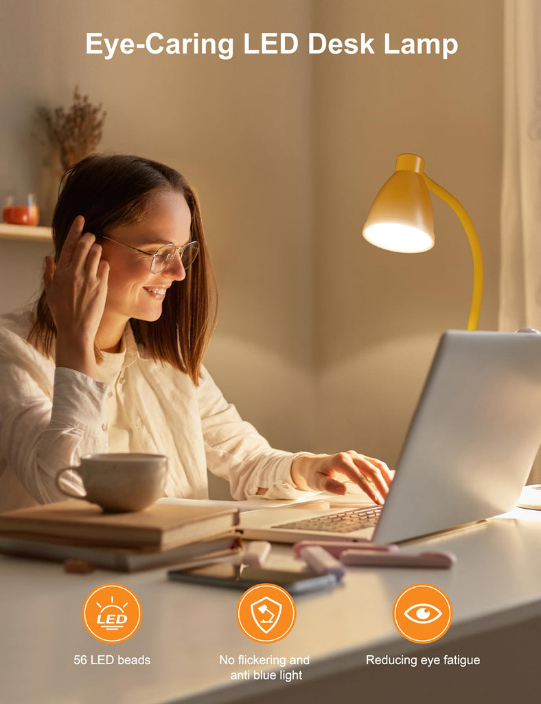 LED Desk Lamp with USB Charging Port 3 Color Modes Fully Dim, Yellow