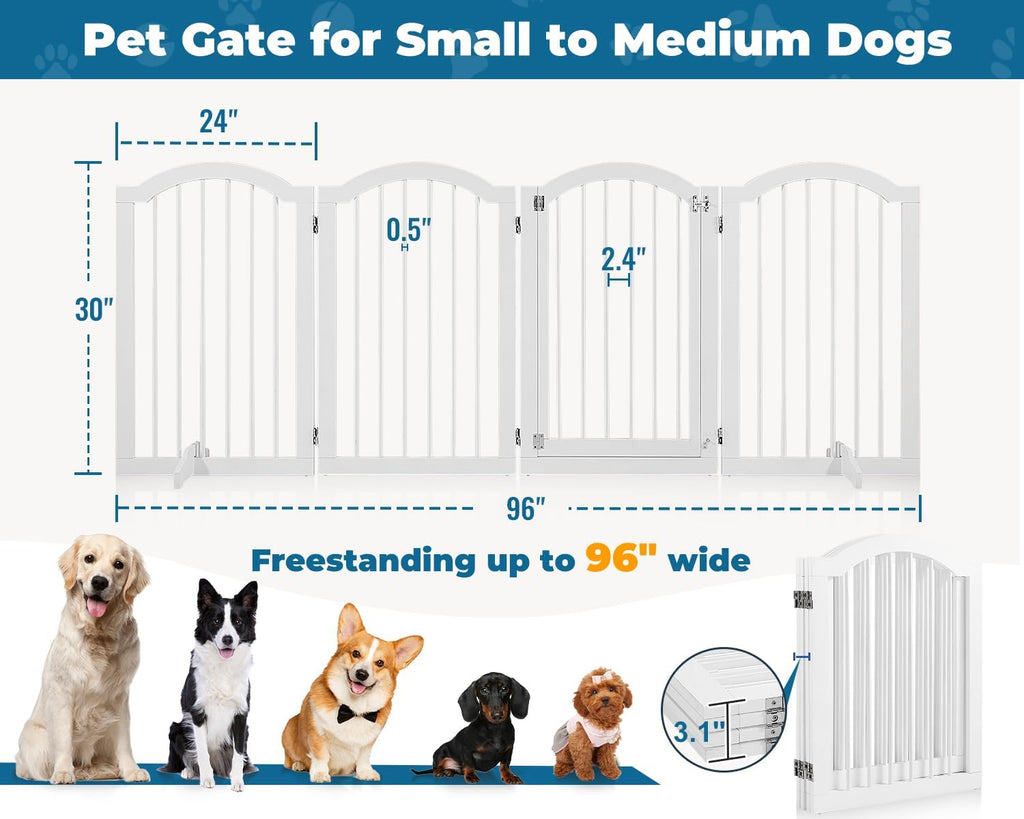 96" Wide 30" Tall Dog Gate 4-Panel Freestanding Pet Gates Indoor