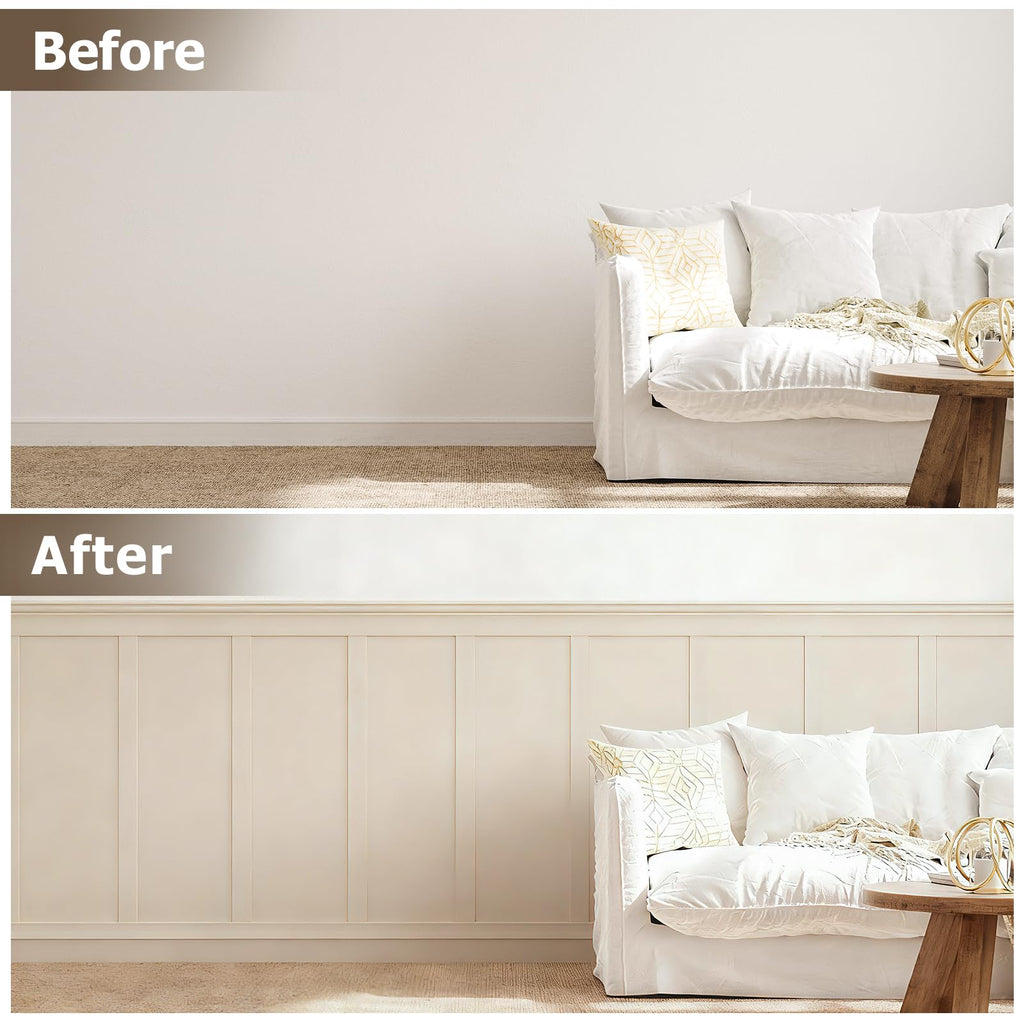 Board and Batten Wall Panel Kit,Paintable Wainscoting Panels Easy Install Living Room Hallway, Covers 94" x 54"