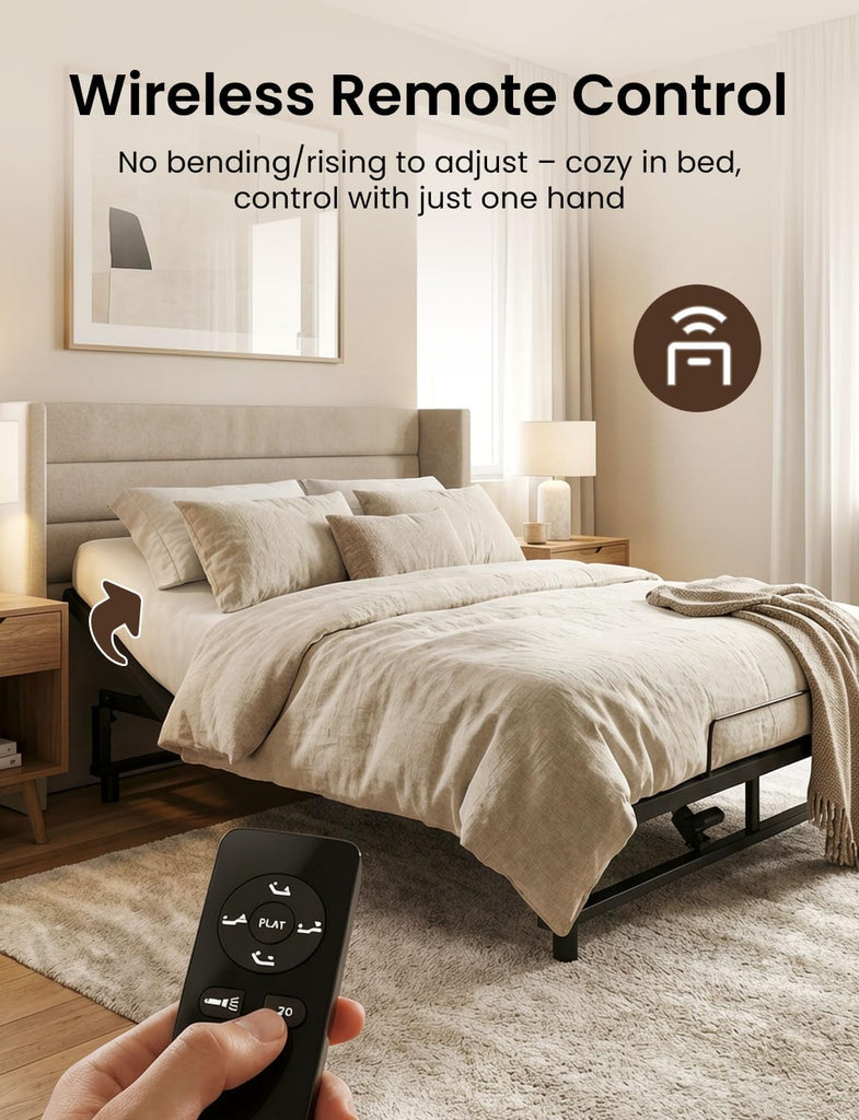 Queen Size Adjustable Bed Frame with Wireless Remote, Zero Gravity & Head & Foot Incline, Heavy-Duty Steel Frame