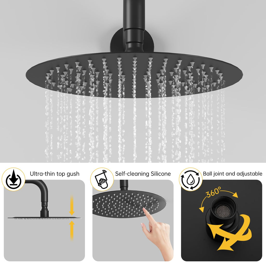 Shower System with 10 Inch Round Rain Shower Head and Handheld Wall Mounted, High Pressure Rainfall Heads Shower