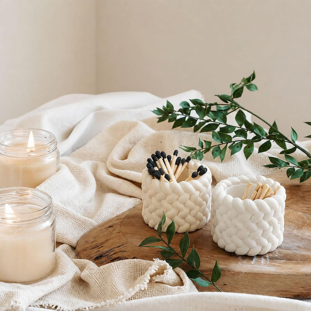 Concrete Match Holder with Striker-Elegant Decorative Match in Jar-for Cute/Fancy/Mini Candle - Set of 2