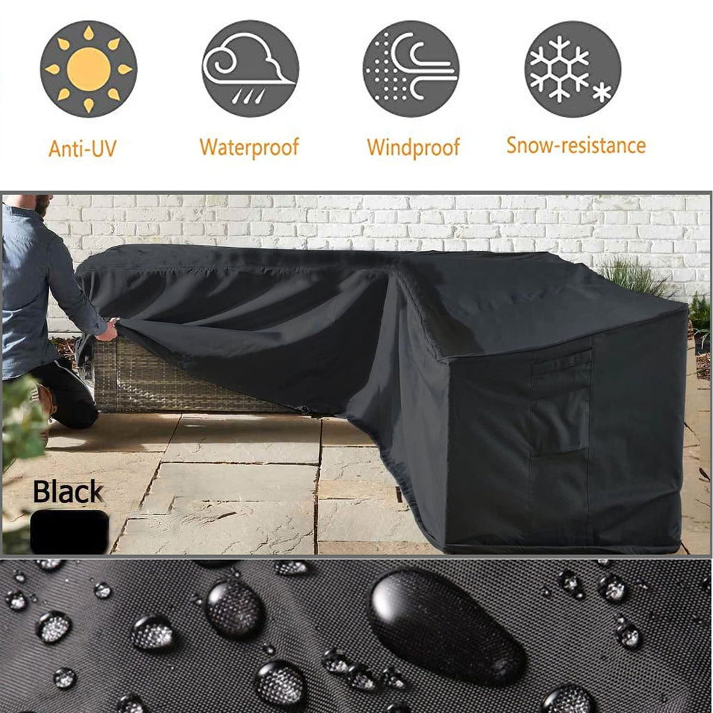Outdoor Furniture Covers Patio Sectional Couch Protector Waterproof V Shaped Black Small Size 85x34x30H Inches