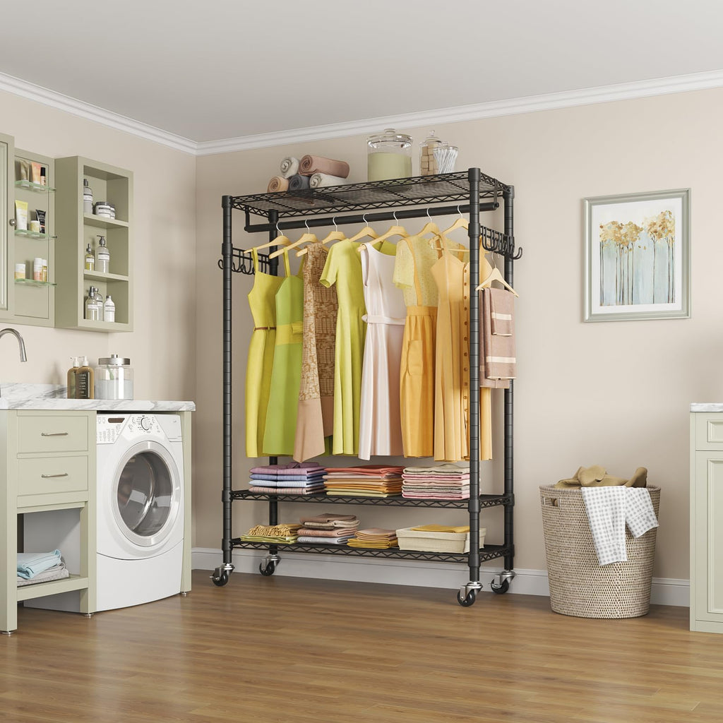 R3 Plus Rolling Clothes Rack Heavy Duty Closet for Hanging Clothes