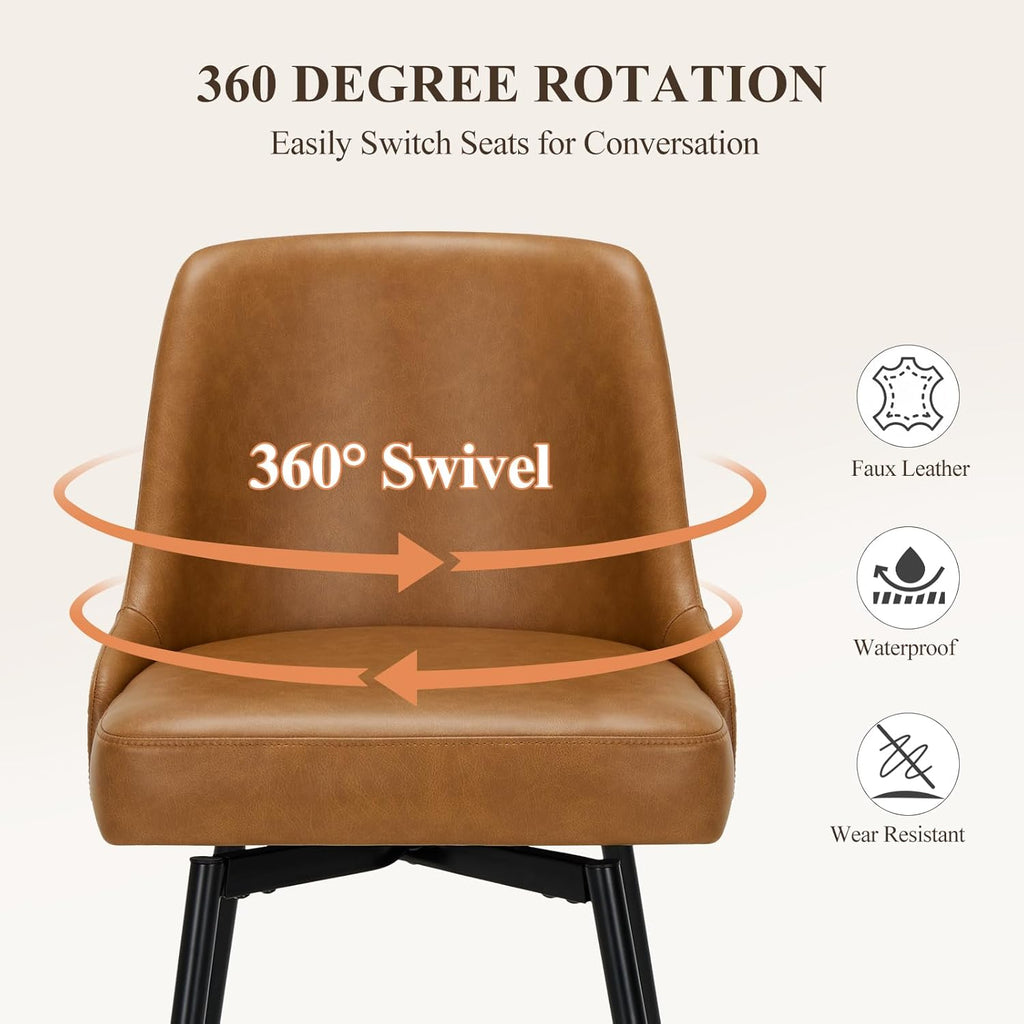 Bar Stools Set of 4, 26" Swivel Counter Height Chairs with Back,Thick Padded Seat & Footrest,Modern Faux Leather