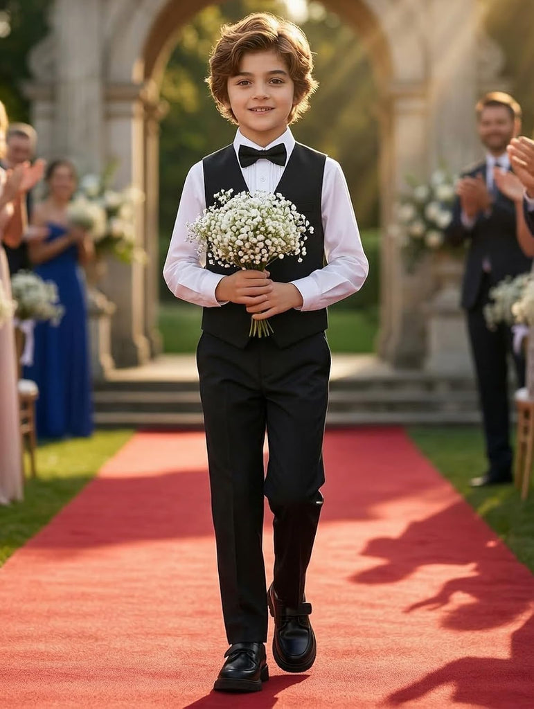 Boy's Suits 4 Piece Formal Suit for Kids Tuxedo Wedding Vest Pants with Tie