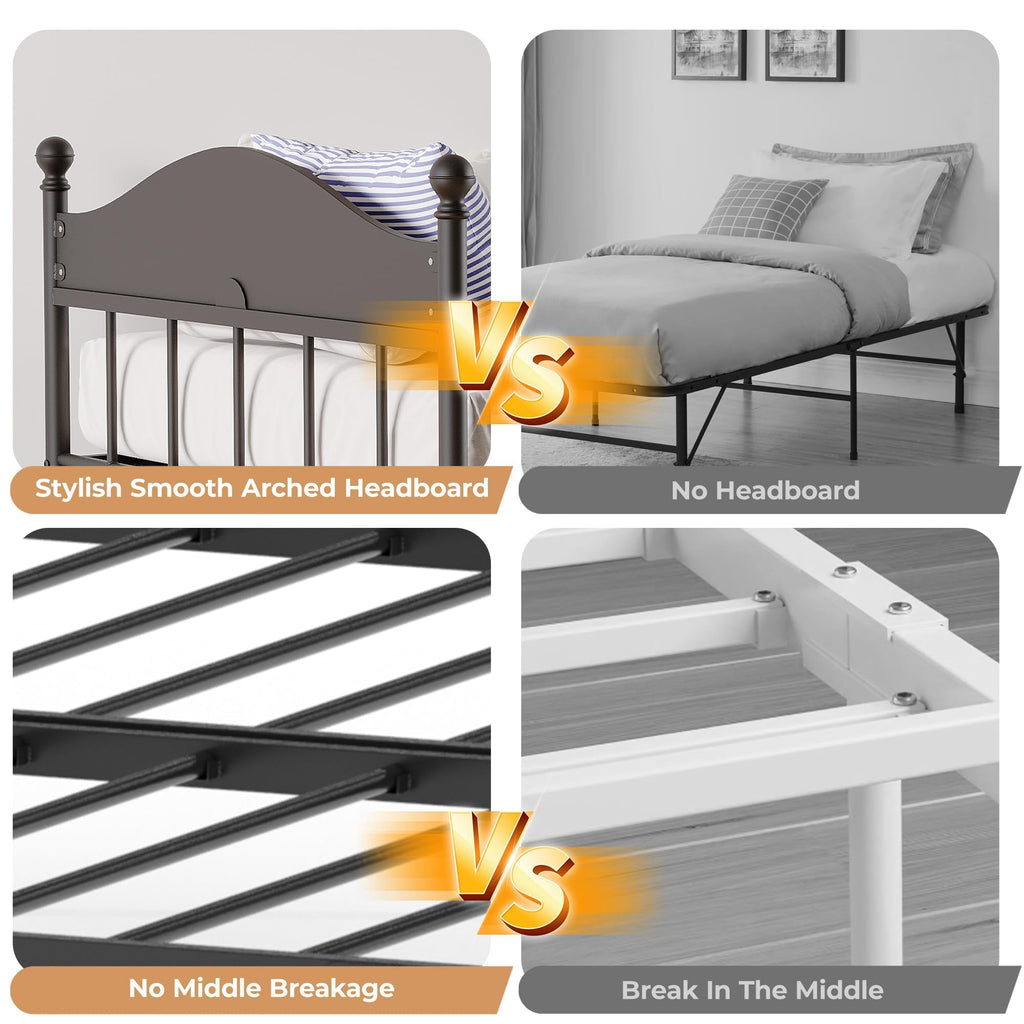 Daybed with Trundle, Twin Bed Frame with Sturdy Metal Foldable Trundle Bed, Trundle Bed Twin with Stylish Headboard