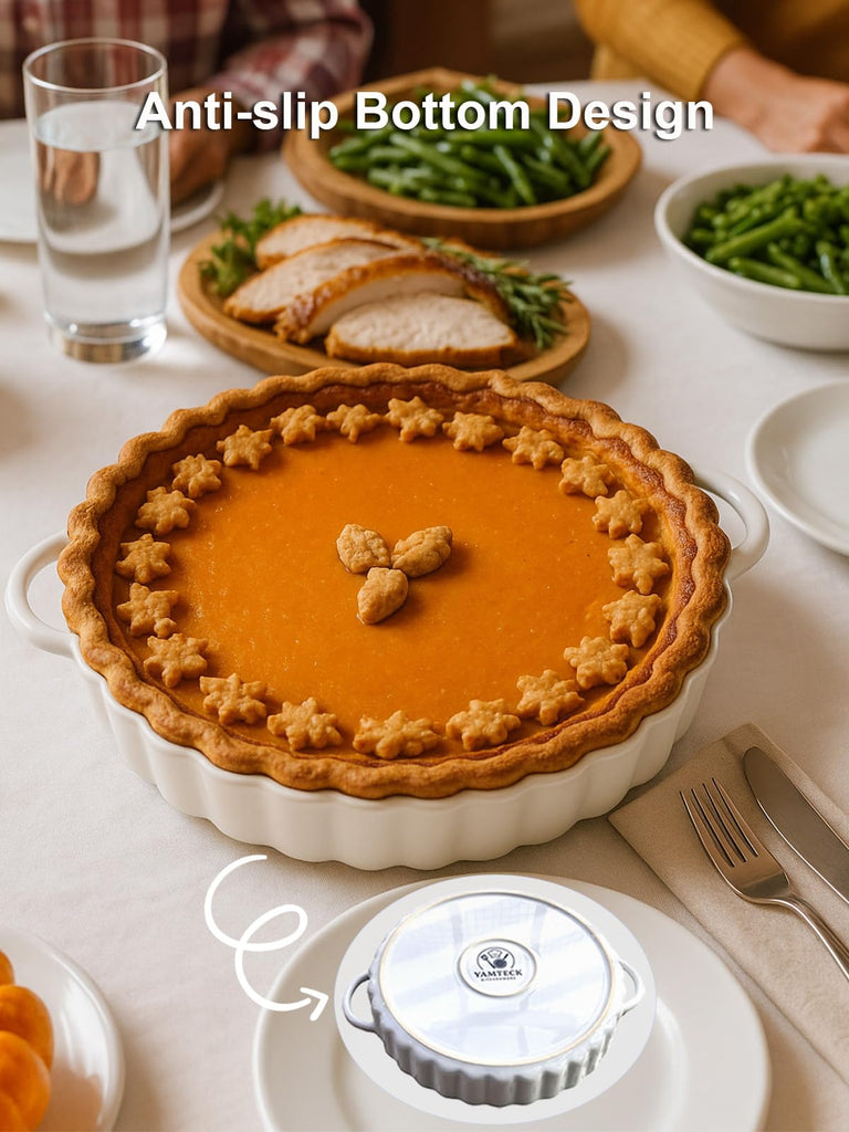 9×2in Deep Ceramic Pie Pan with Handles for Pie Quiche Tart Baking. Easy to grip, Lead-Free. Casserole Lasagna Dish
