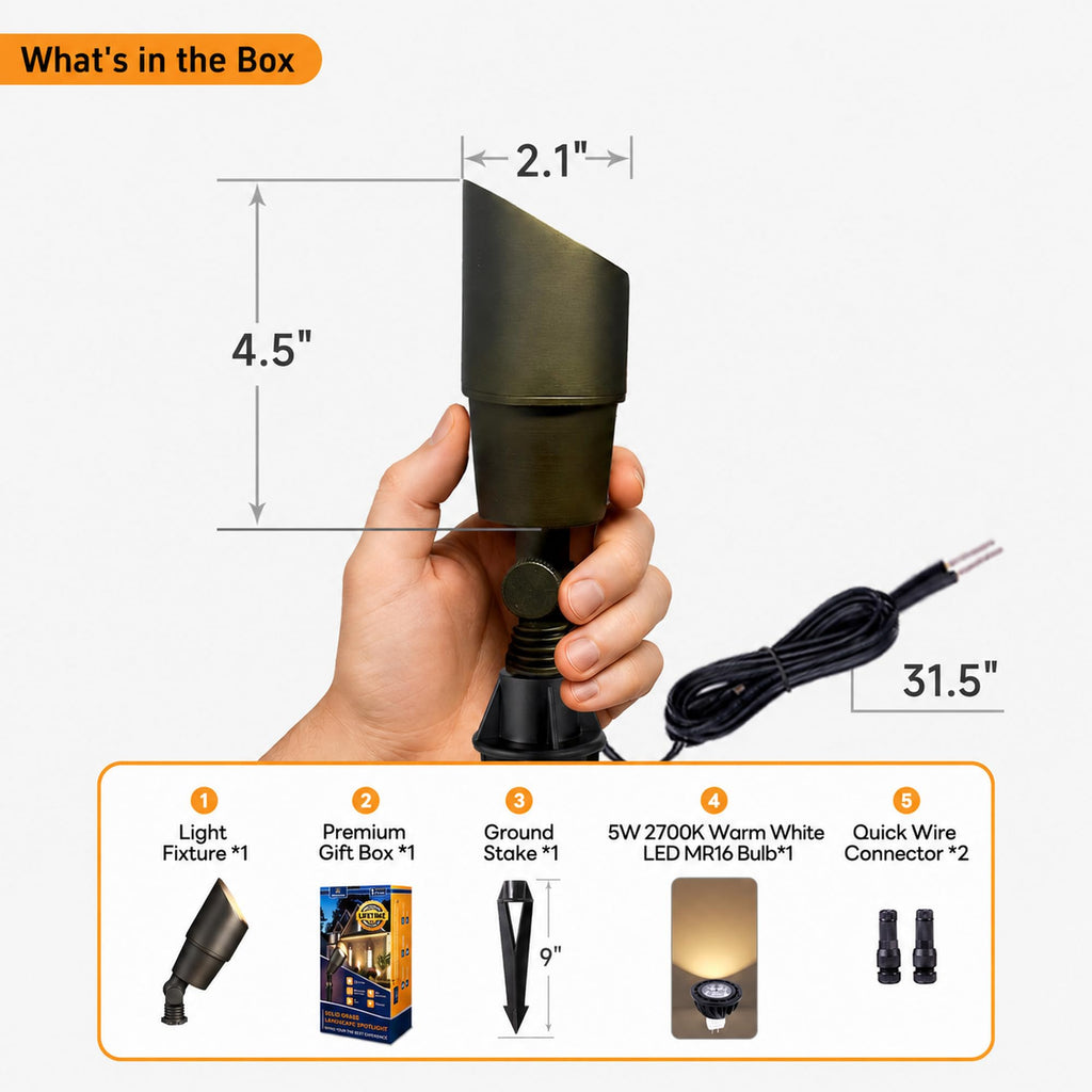 LED Spot Light Outdoor - Die-Cast Brass 12V Uplighting Waterproof, Low Voltage Landscape Lights Metal, Bronze for