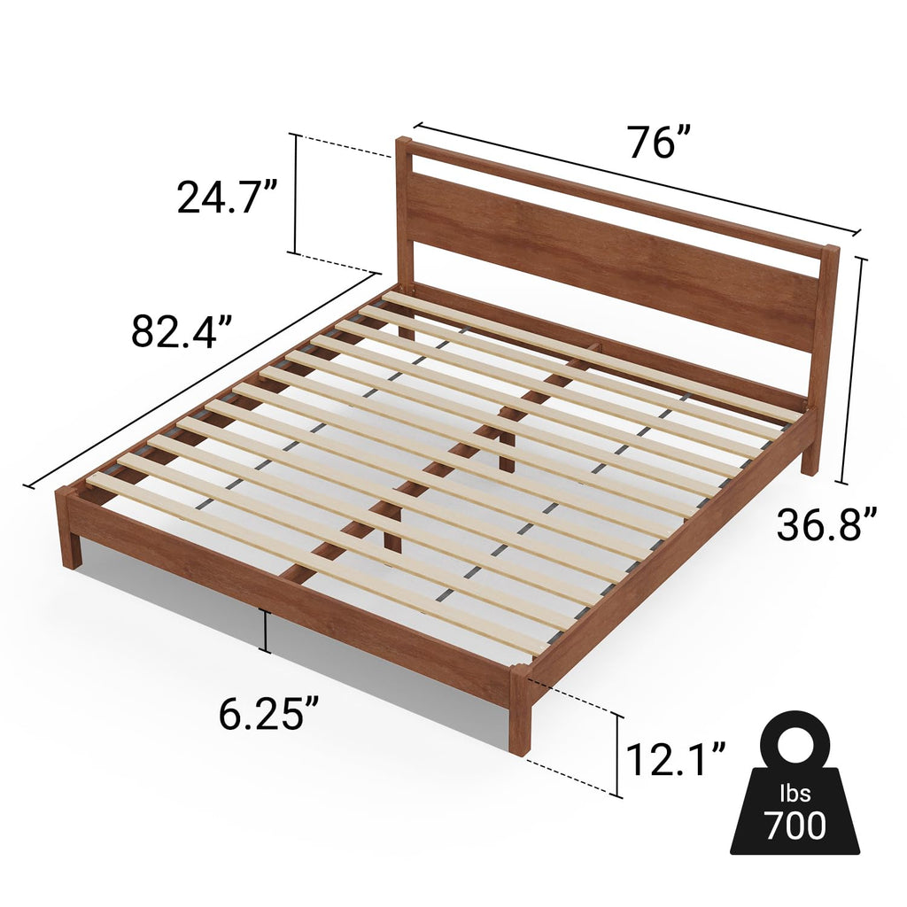Signature Wood Platform Bed Frame with Headboard, Essential, Noise Free, Under Bed Storage, No Box Spring Needed
