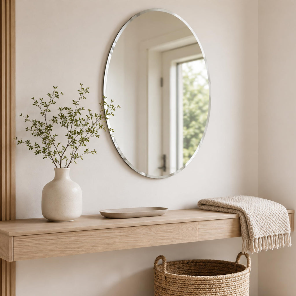 20x28 Inch Oval Frameless Beveled Wall Mirror Vanity