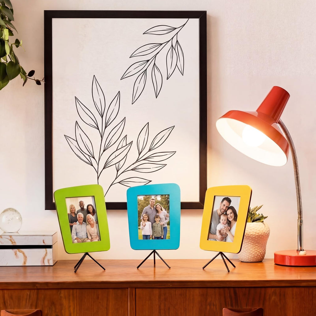 Mid Century Modern Picture Frames Set of 4, 5x7 Colorful Easel Frames