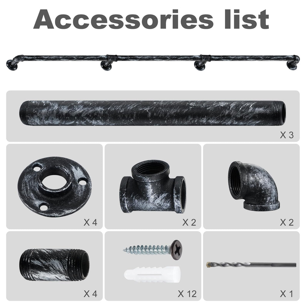 Staircase Handrails, Wall Hand Railing, Black Silver, 7.5FT