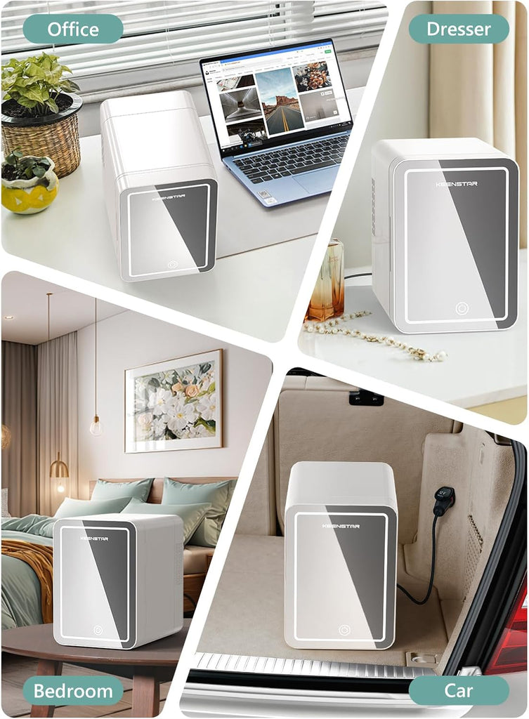 4L/6 Can Skincare Mini Fridge with Dimmable LED Mirror, Cooler & Warmer Fridge for Bedroom, Cosmetics, Office, Dorm &