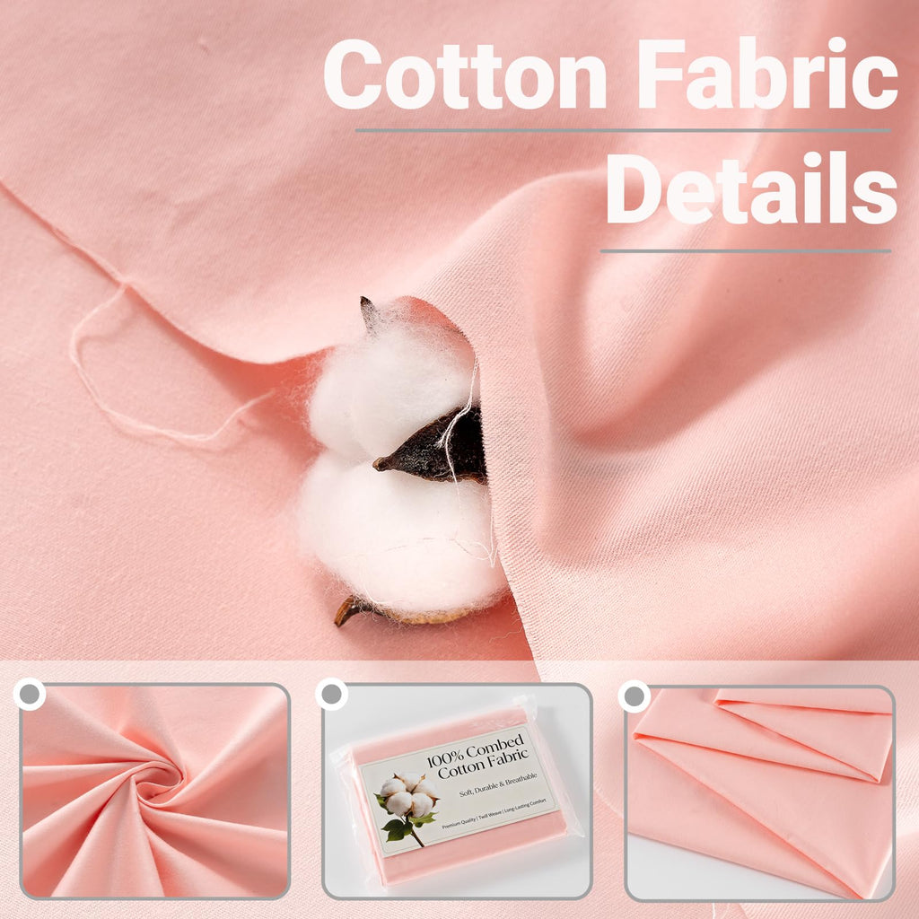 100% Combed Cotton Fabric by The Yard, 66 inches Wide, Premium Soft Breathable Cotton Cloth, Durable Fade Resistant