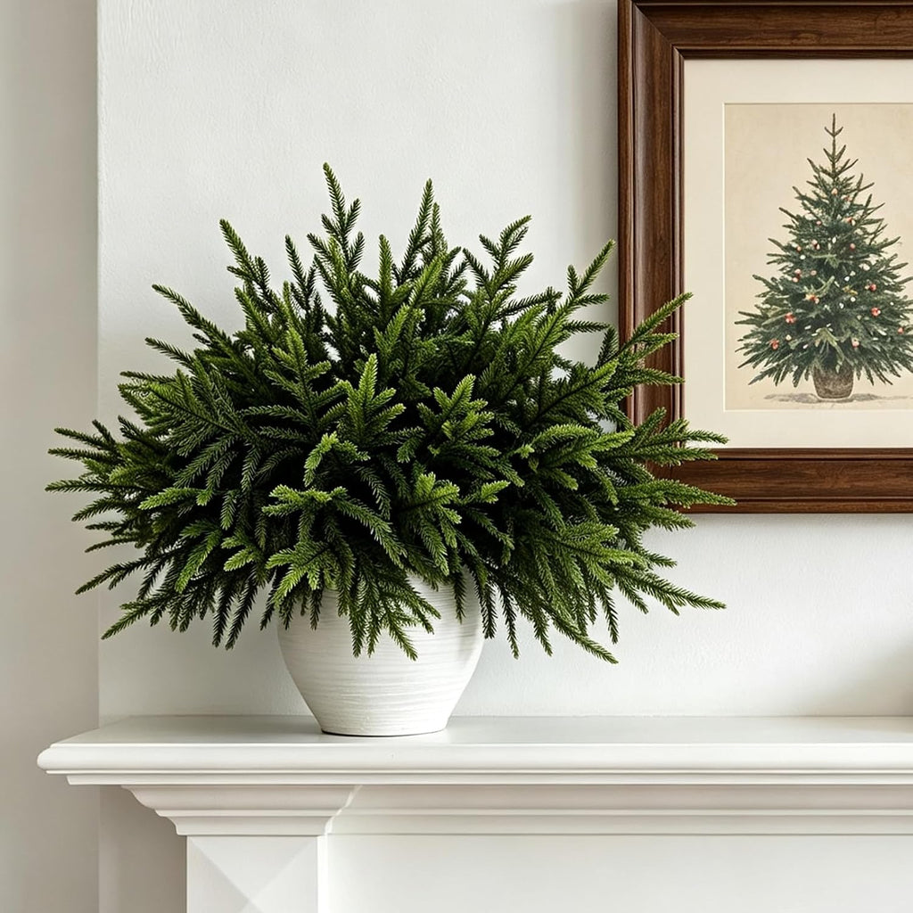 18" Christmas Norfolk Pine Stems, Soft Touch Branches Greenery Picks - Set of 12